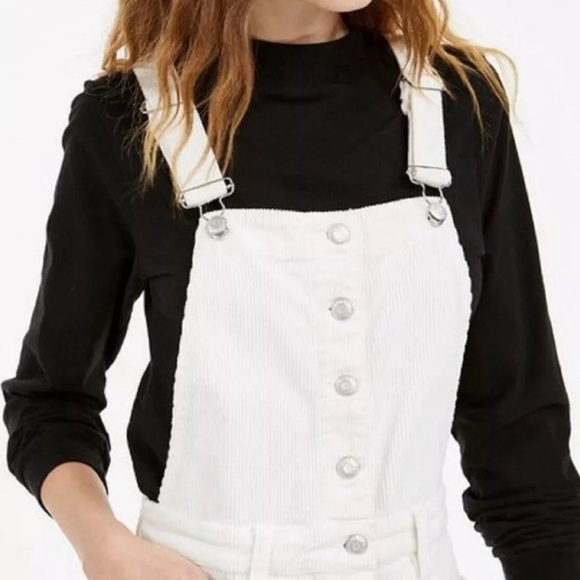 NWT, retails 99, White Corduroy Overall Dress - Picture 3 of 11